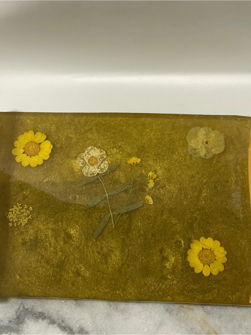 Vintage Tray Lucite Acrylic Botanical Floral Inlay Makeup Jewelry Trinkets 9.5”